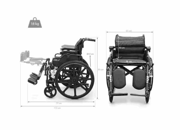 Fauteuil roulant pliable en Aluminium - dimensions