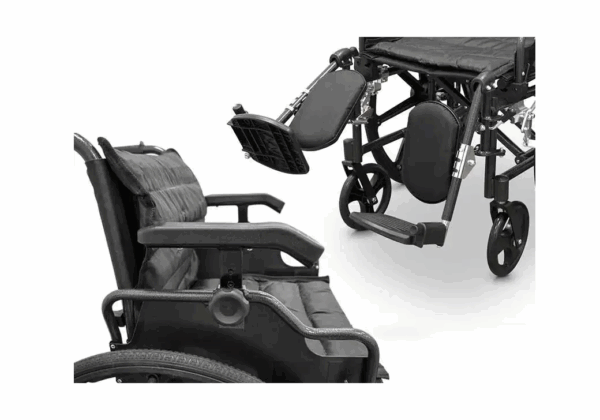 Fauteuil roulant pliable en Aluminium - avec repose mollets et accoudoirs relevables et ajustables