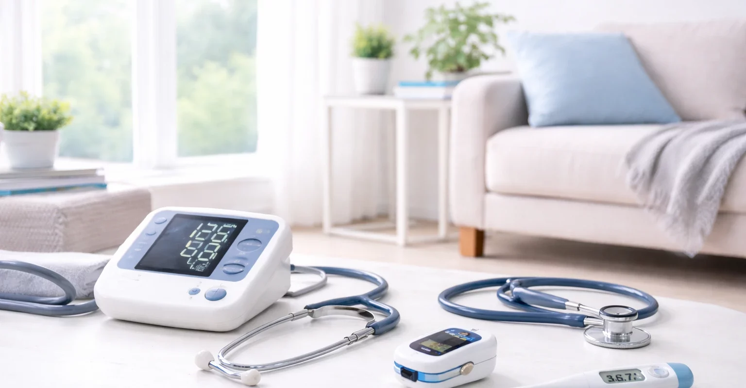 Dispositifs médicaux sur une surface blanche