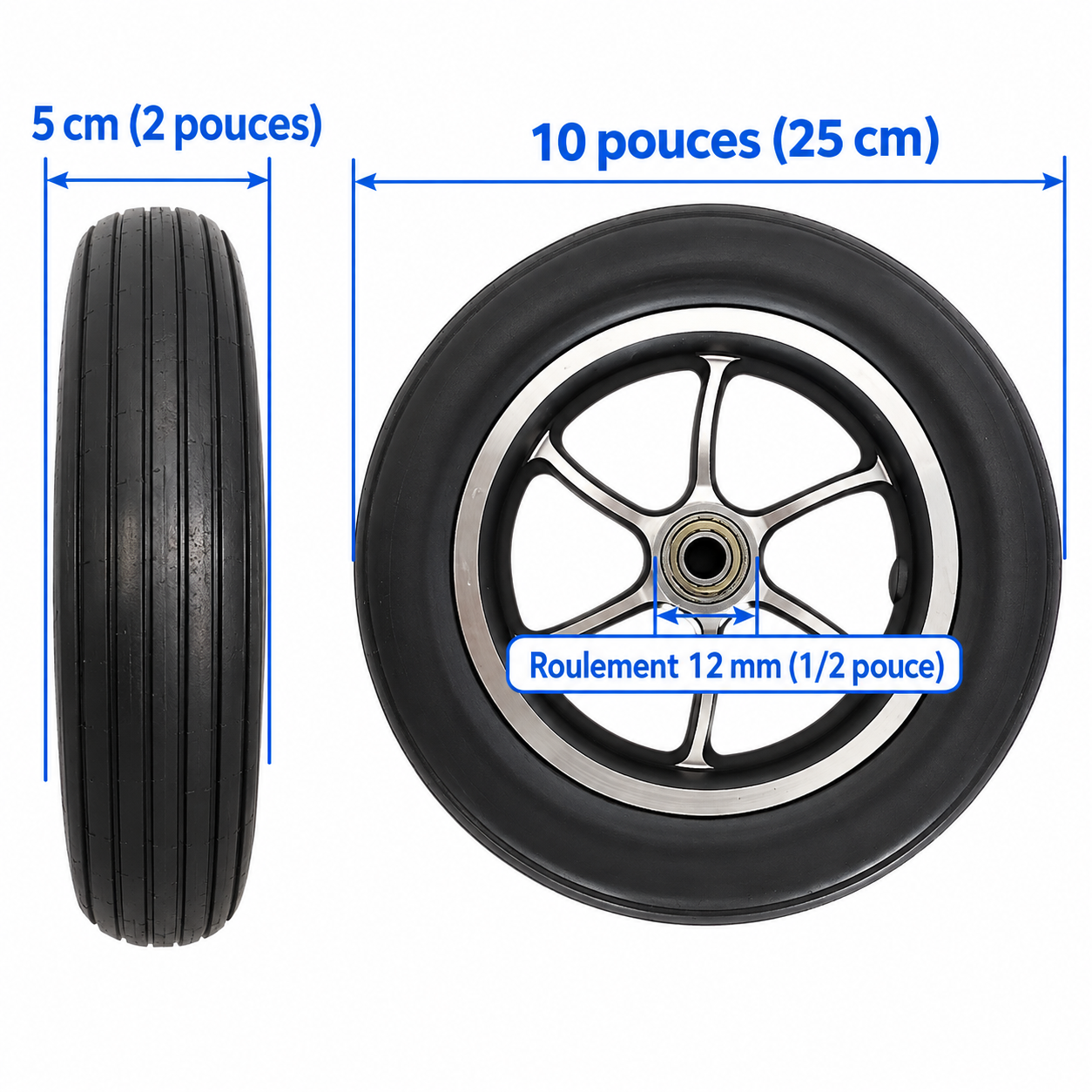 Roue avant Solide 10 Pouces pour Fauteuil Roulant Électrique
